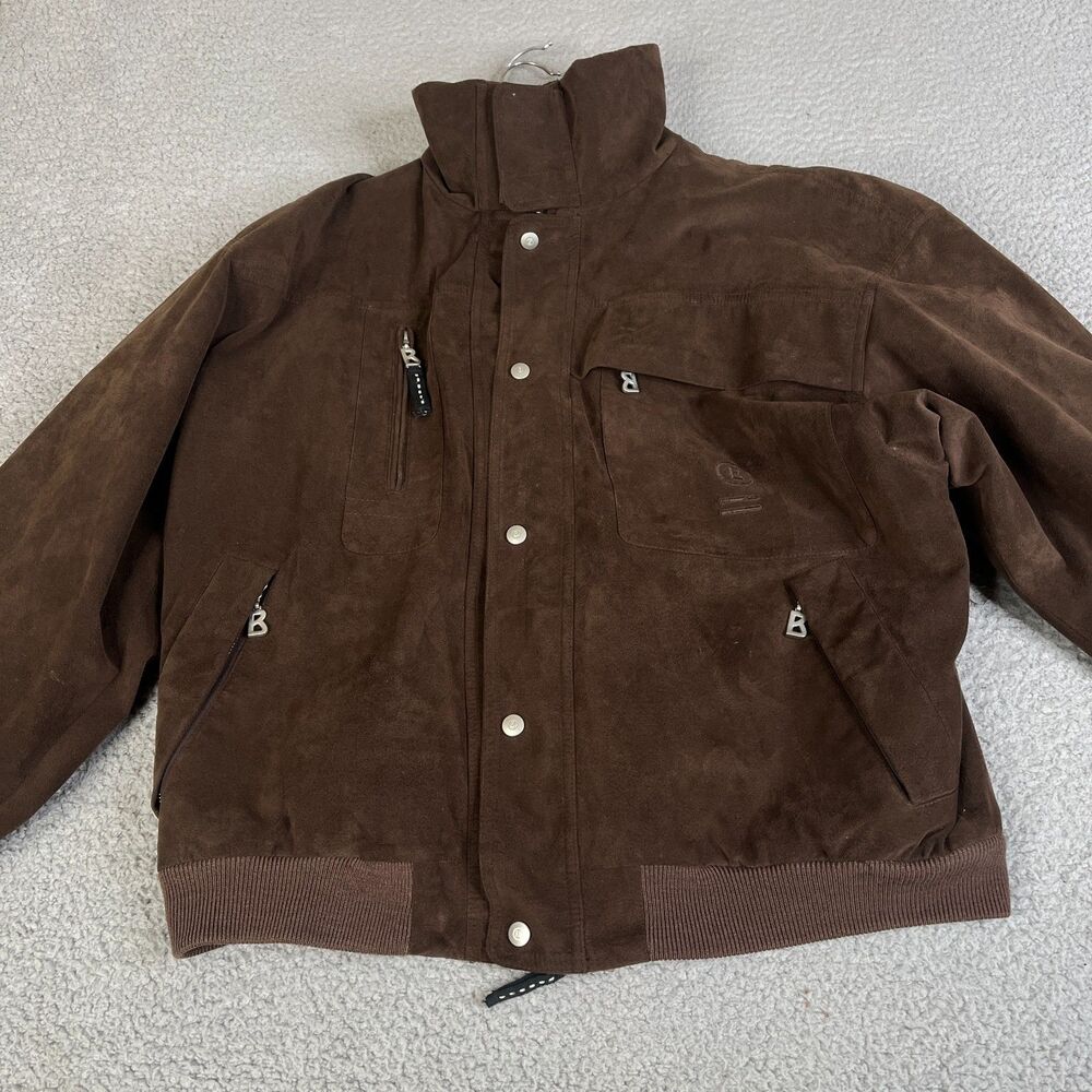 BOGNER Bomber Jacket Mens 36 Brown Faux Suede Vegan Quilted Lined Full Zip Snap